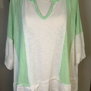 POL Green And White Pullover Top Oversized Small